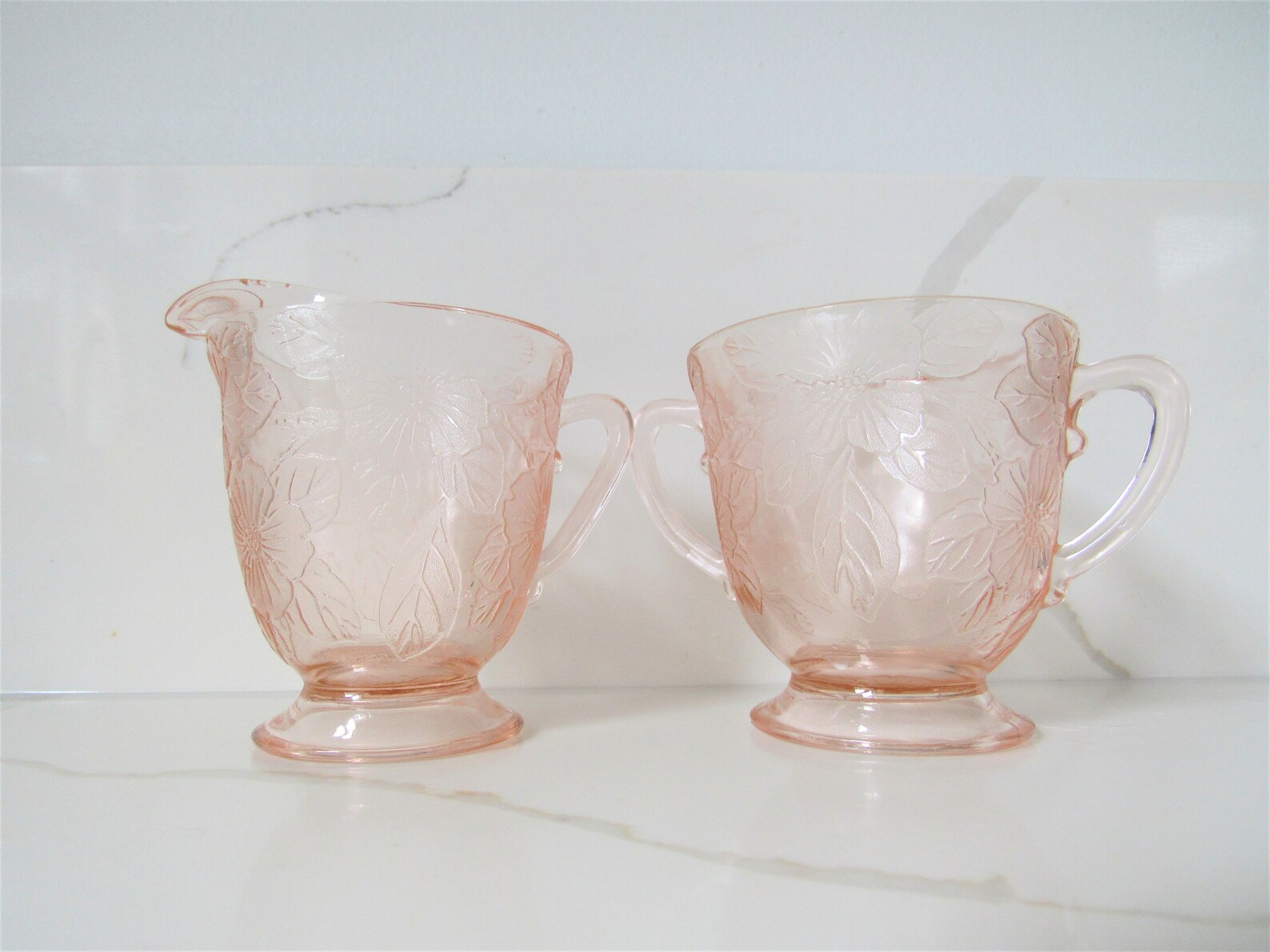Pink Depression Glass Milk and Sugar Set / Vintage Creamer and Etsy
