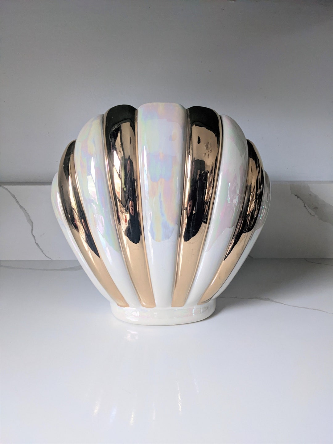 Vintage Shell Vase / Vintage Art Deco Style Vase / 1980's Etsy