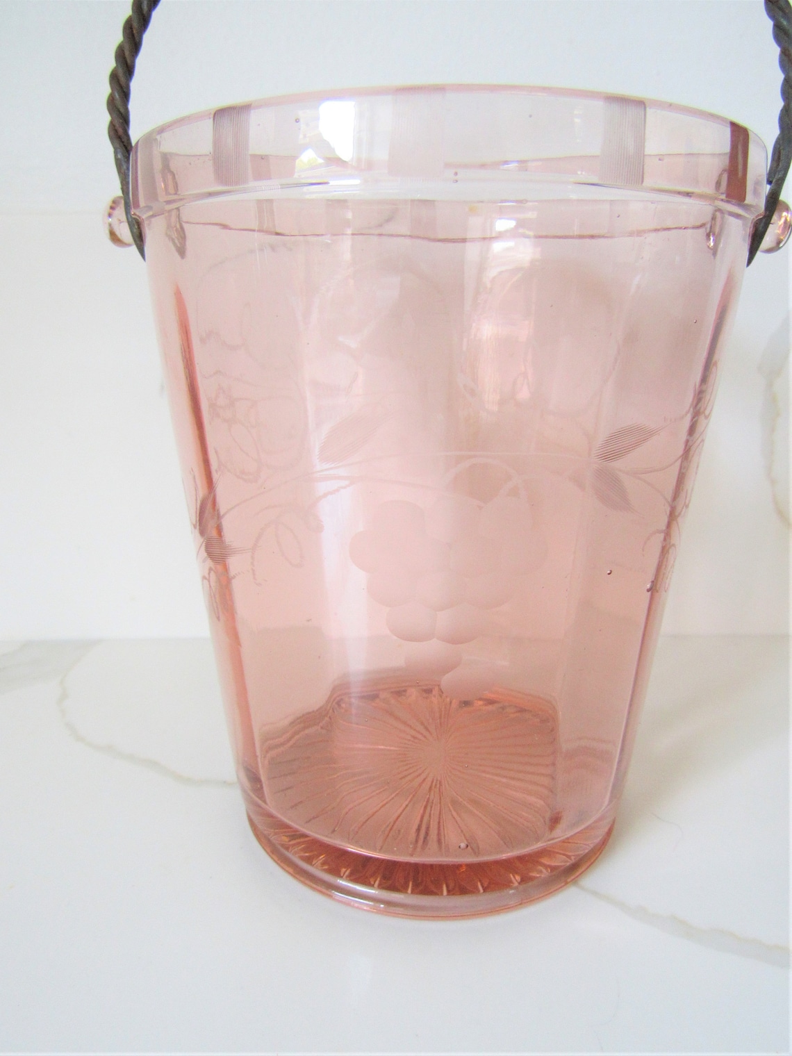 Vintage Pink Depression Glass Ice Bucket / Vintage Etched Etsy UK