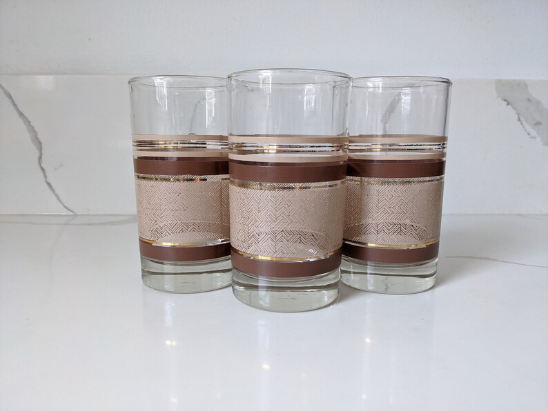 Libbey Brown Striped Glass Tumblers / Vintage Tumblers / MCM Glassware / MCM Tumblers image 2