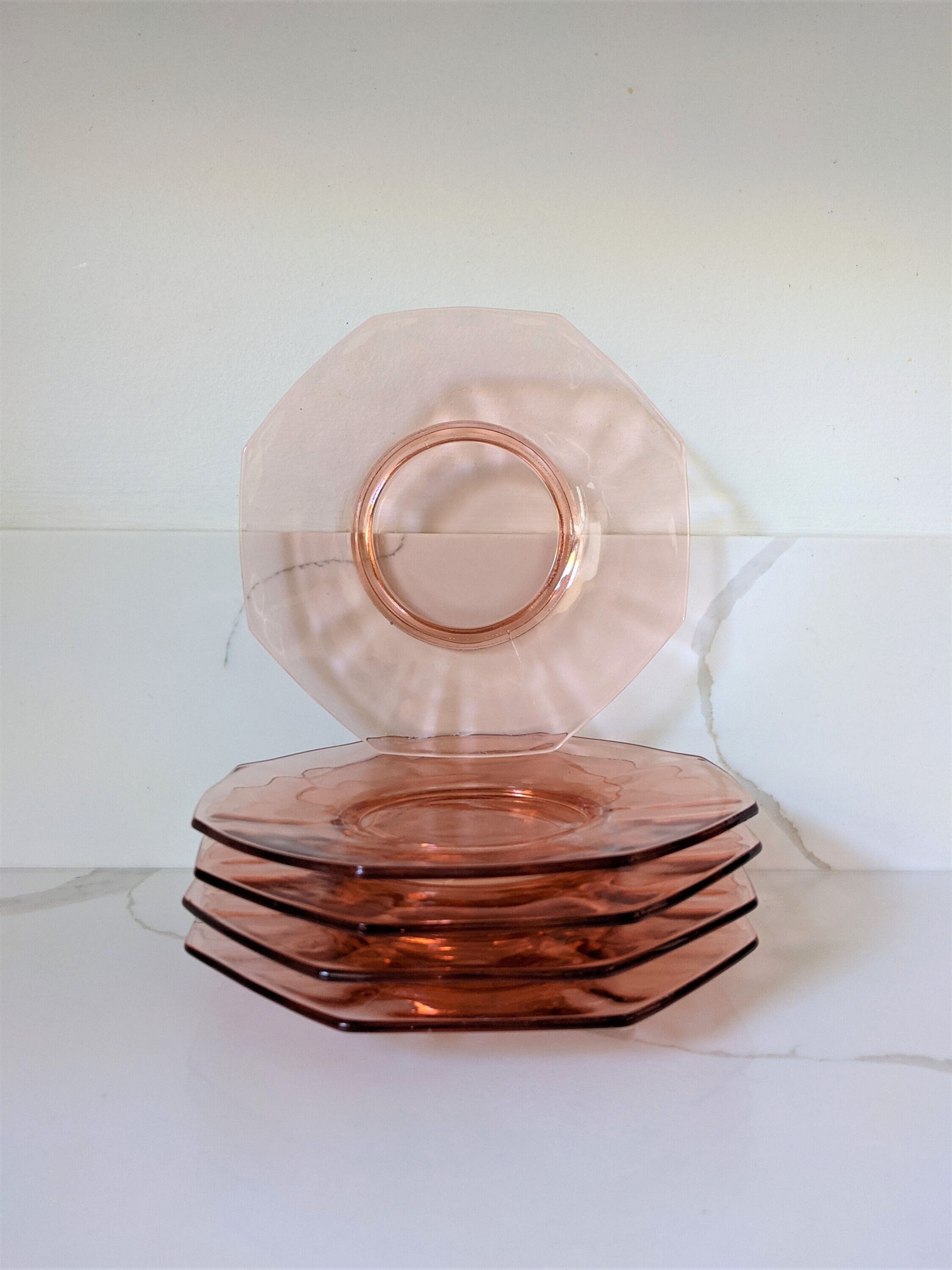 Vintage Pink Glass Salad Plates / Pink Depression Glass Plates Etsy