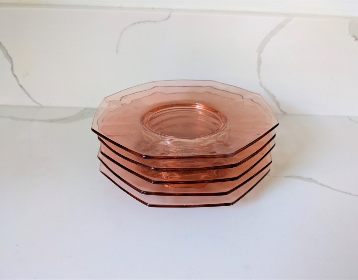 Vintage Pink Glass Salad Plates / Pink Depression Glass Plates Etsy