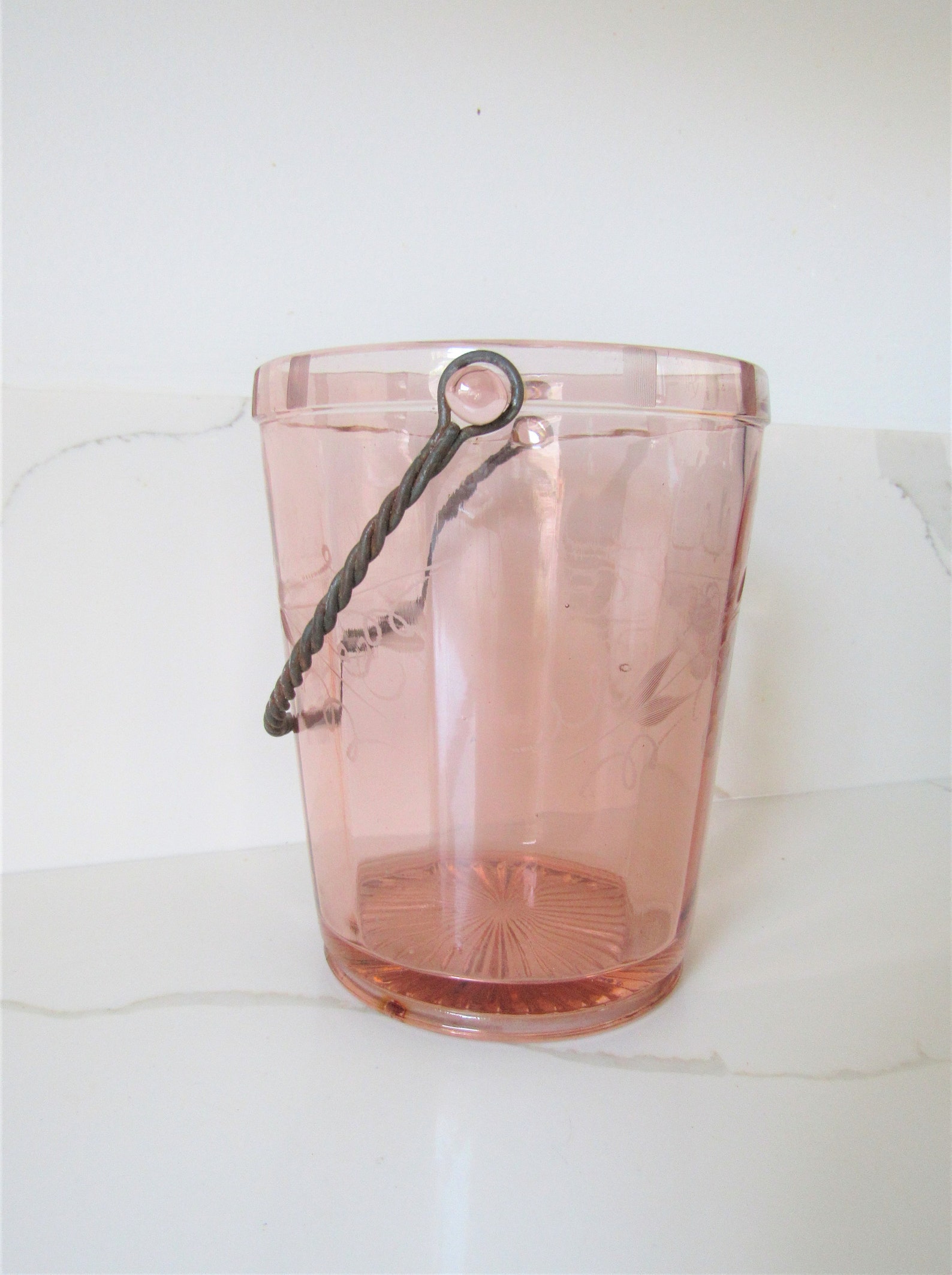 Vintage Pink Depression Glass Ice Bucket / Vintage Etched Etsy Hong Kong
