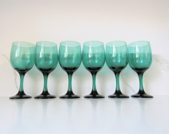 Libbey Premier Teal Wine Glasses / Vintage Green Wine Glasses / Green Glassware / Teal Glassware