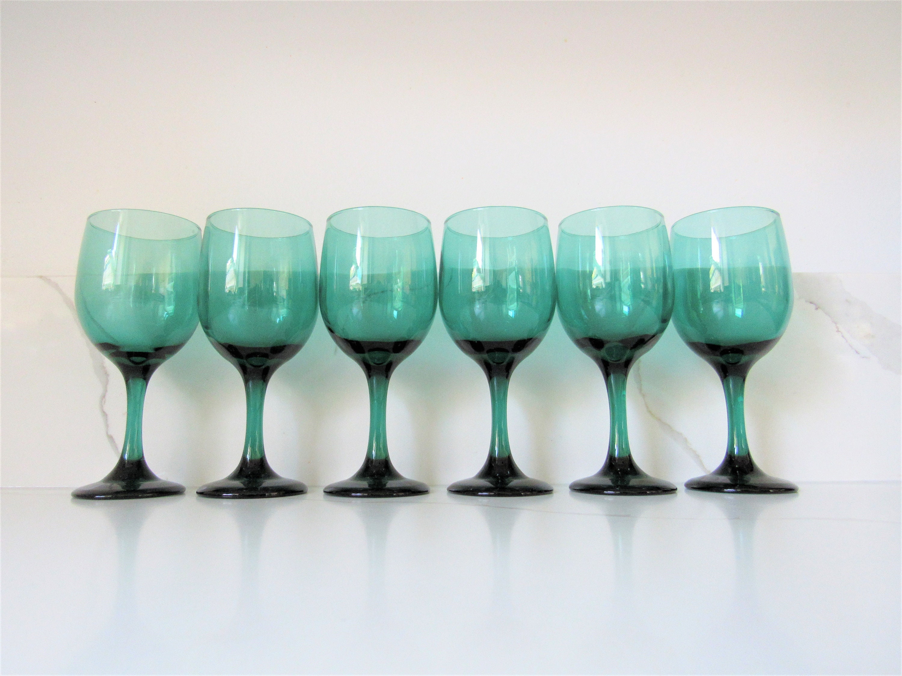Libbey Premier Teal Wine Glasses / Vintage Green Wine Glasses Etsy