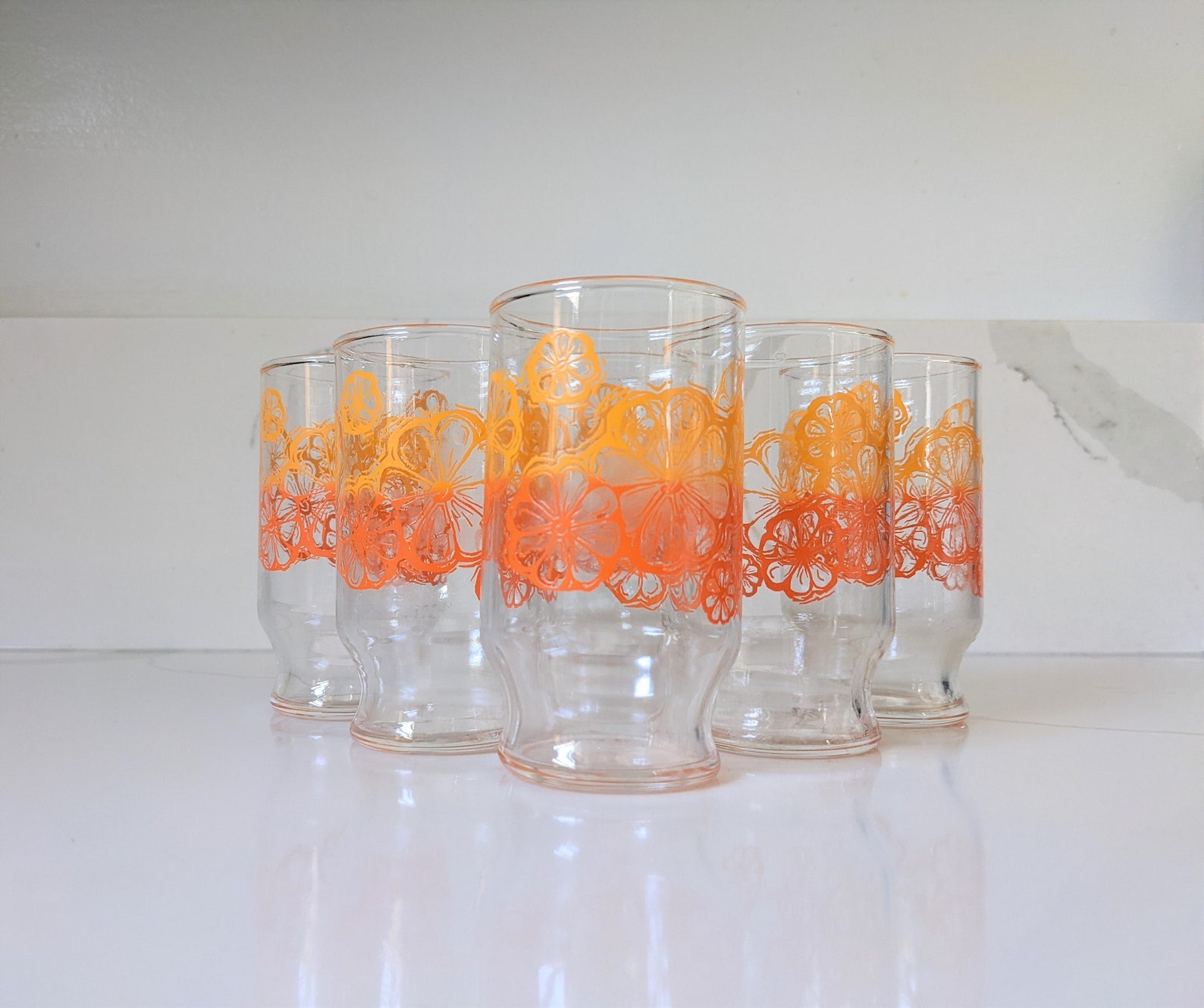 Vintage Orange Juice Glasses / Vintage Juice Cups / Orange Etsy