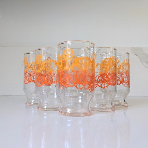 Vintage Orange Juice Glasses / Vintage Juice Cups / Orange Etsy