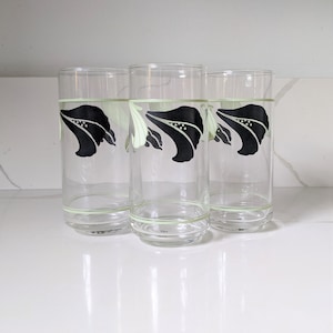 Green And Black Flower Glasses / Vintage Tumblers / Vintage Floral Glassware / Art Nouveau Glass