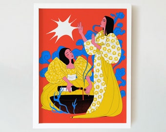 Art Print - 8" x 10" Asian Women Witches Brewing Casting Cooking