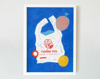 Art Print - Thank You Shopping Bag and Fruit