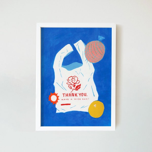 Art Print - Thank You Shopping Bag and Fruit