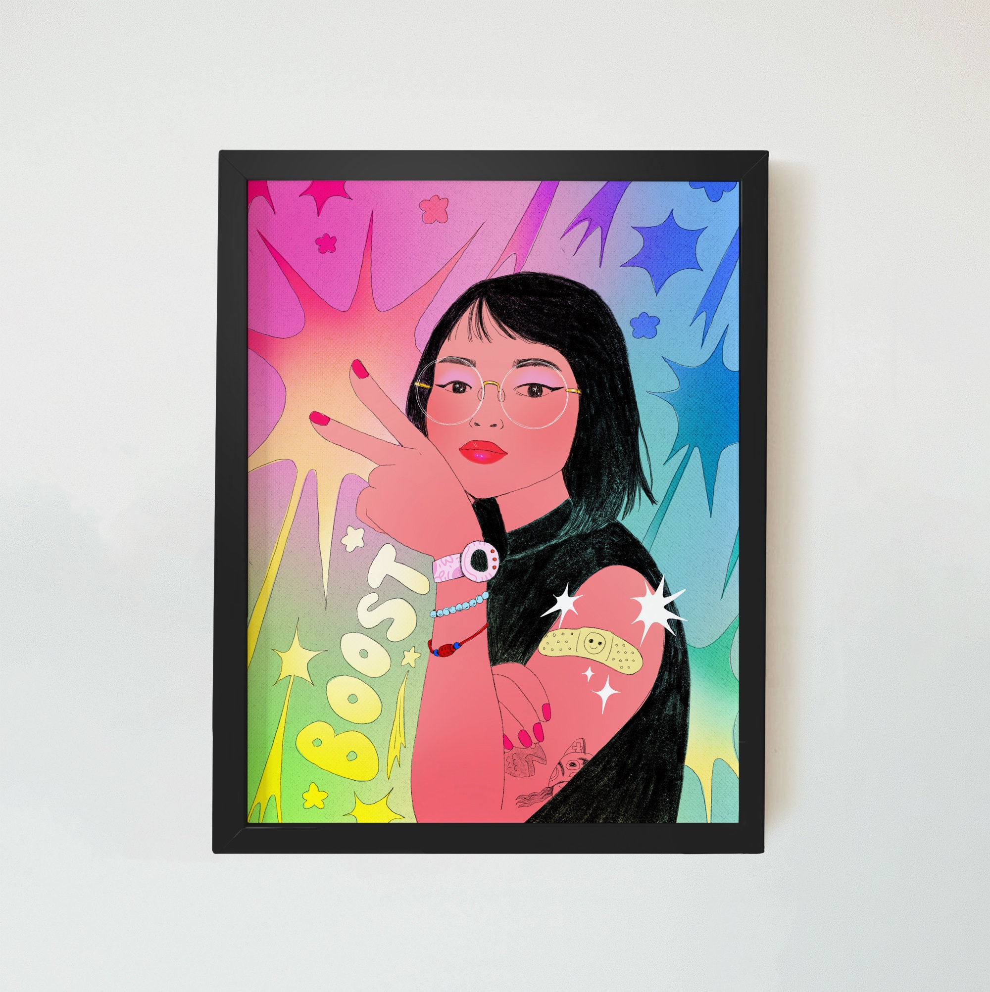 Art Print - 8" x 10" BOOST - Asian Booster Shot Colorful Sparkly Rainbow