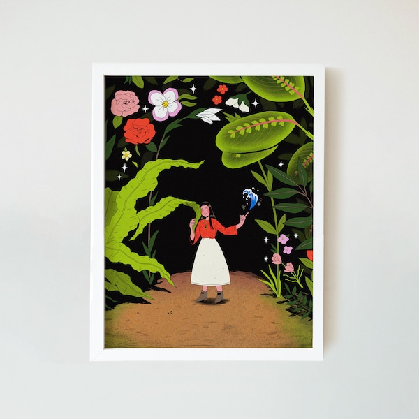 Art Print - 8" x 10" Plant Witch - Watering Spell Magical Garden Asian Woman