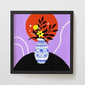 Art Print - Flowers Asian Floral Vase Painting