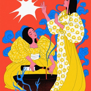 Art Print 8 x 10 Asian Women Witches Brewing Casting Cooking image 2