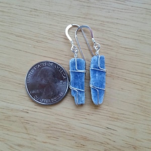 Kyanite crystal blade handmade dangle earrings wire wrapped in Sterling Silver #6