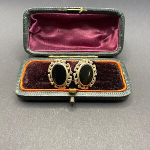 Victorian Style Vintage Sterling Silver And Onyx Clip On Earrings