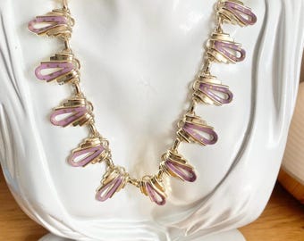 Vintage Mid Century Signed Germany Eloxal Choker Necklace With Purple Enamel