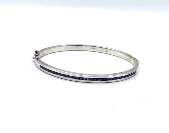 Elegant Sterling Silver Bangle with Ruby-Colored … - image 4