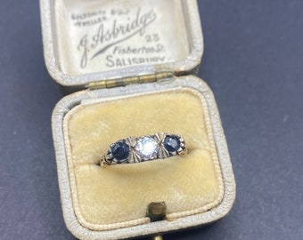 Vintage Sapphire And Zircon Sterling Silver Ring Size J