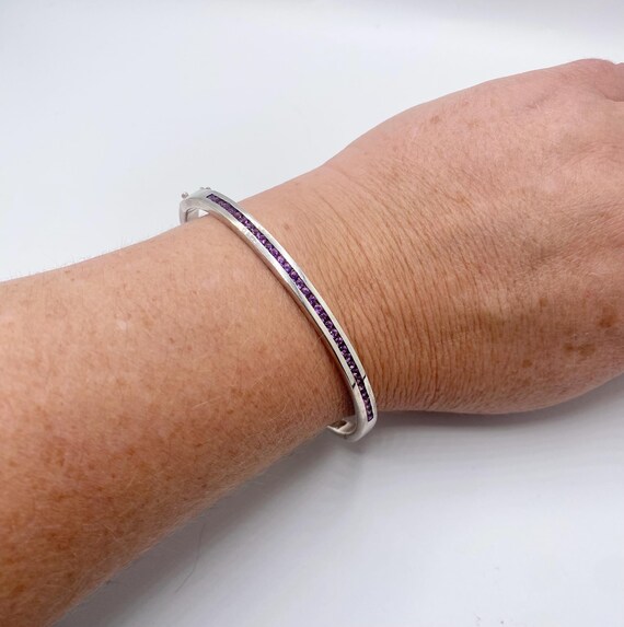 Elegant Sterling Silver Bangle with Ruby-Colored … - image 3