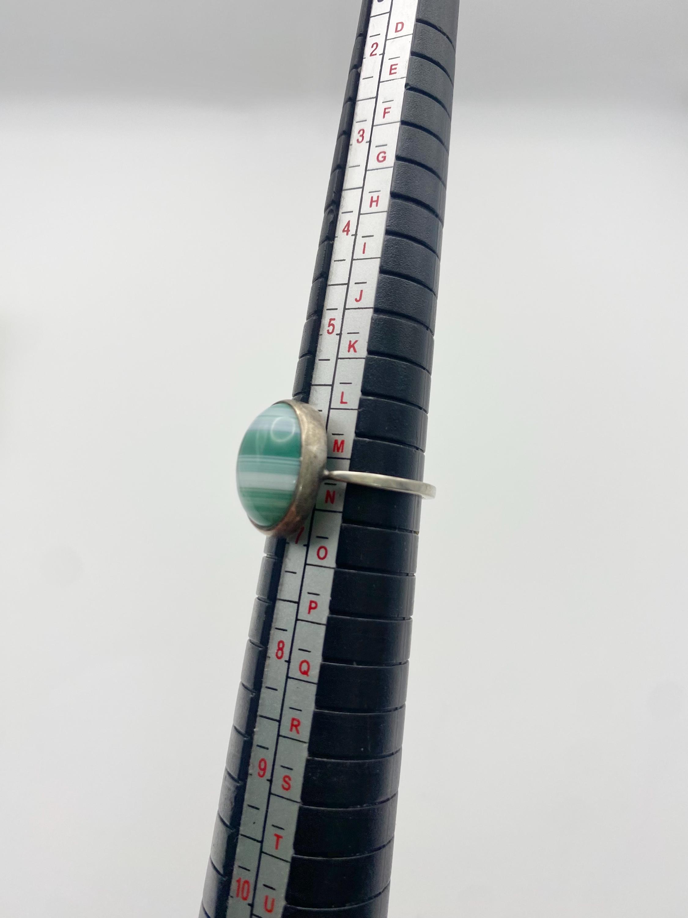 ヴィンテージエメラルドグリーンアゲート ヴィンテージ スターリングシルバー リング、グリーン バン