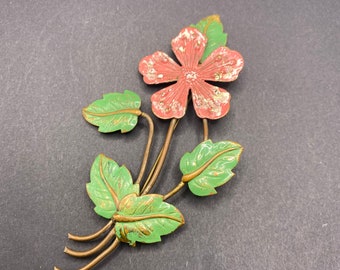 1940s Vintage Cold Painted Enamel Large Pink Flower