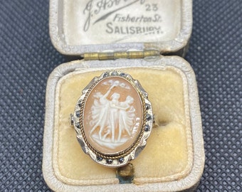 Vintage Shell Cameo Ring Showing The 3 Graces In 800 Silver With Marcasites Size N US size 6.5