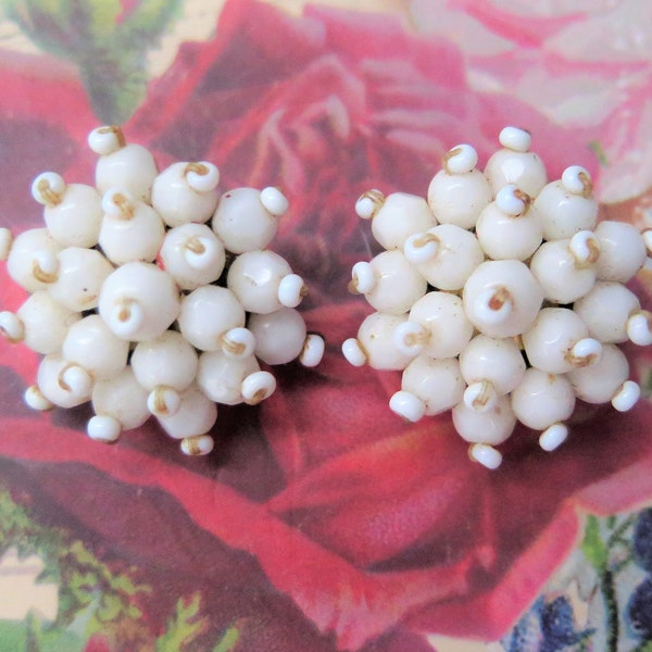 Vintage Milk Glass Cluster Earrings With 1950s, Rockabilly Earrings