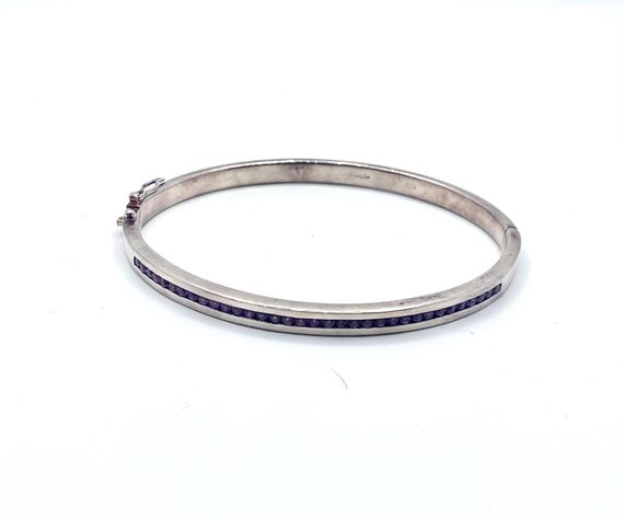 Elegant Sterling Silver Bangle with Ruby-Colored … - image 2