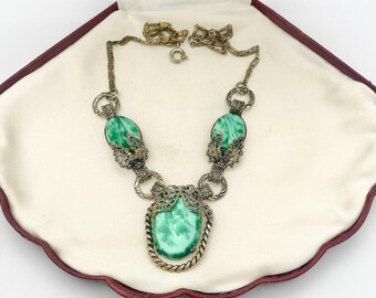 Art Deco Era Czech Peking Jade Necklace Vintage Czech Jewellery
