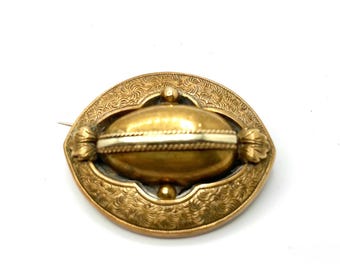 Victorian Gold Tone Brooch with Silver Strip – Domed Antique Style Pin