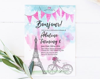 Paris Birthday Invitation | Custom Birthday Invite | Editable Birthday Invitation | Eiffel Tower | French Birthday | Instant Download