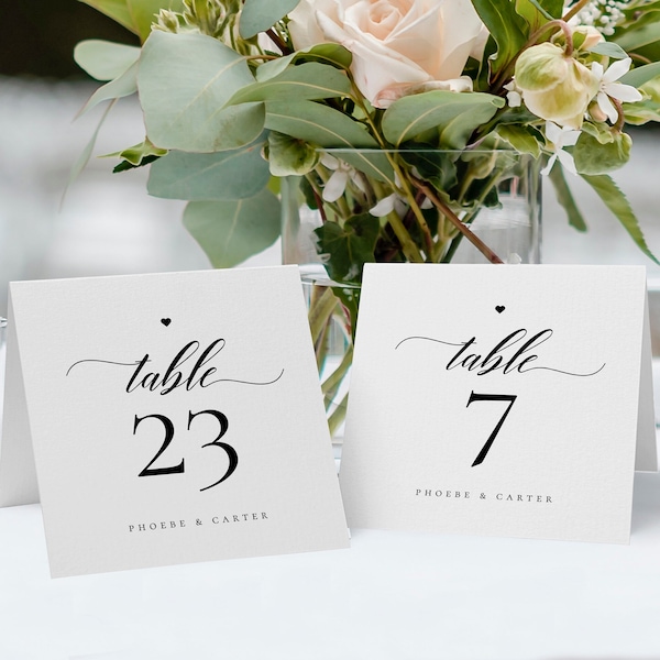 Simple Tented Table Numbers, double-sided editable template, engagement, couples shower, wedding, 5x5 folded, instant download, #J9UG