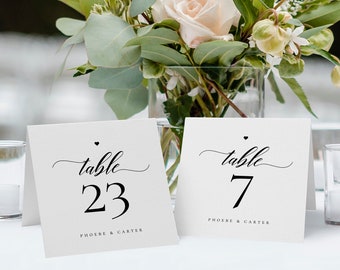 Simple Tented Table Numbers, double-sided editable template, engagement, couples shower, wedding, 5x5 folded, instant download, #J9UG