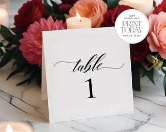 Printable Tented Table Numbers 1-20, 5"x5" Wedding or Event Table Assignments, Non-Editable Download