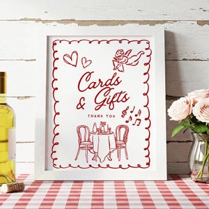 Cards and Gifts Sign, That&#39;s Amore, Hand Drawn Italian Couples Shower, Engagement, Whimsical, Italy, Wine, Romantic, Canva, 5x7 and 8x10