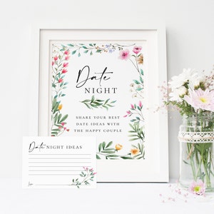 Wildflower Date Night Print and Date Cards | Wildflower Bridal Shower | Printable Bridal Shower Activity | Garden | 8x10 Print + 5x3.5 Cards