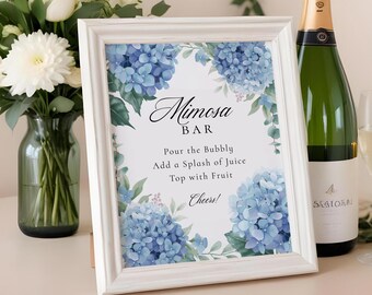 Blue Hydrangea Mimosa Bar Sign, Periwinkle Floral Bridal Shower, Drink Station Sign, 5x7 and 8x10, Non-Editable Digital Download