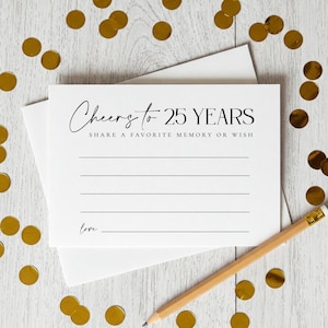 Tarjeta de recuerdo o deseo para el 25.º aniversario, imprimible, para aniversario de plata, actividad de fiesta, moderna, minimalista, negra, 5 x 3,5, no editable, descargable