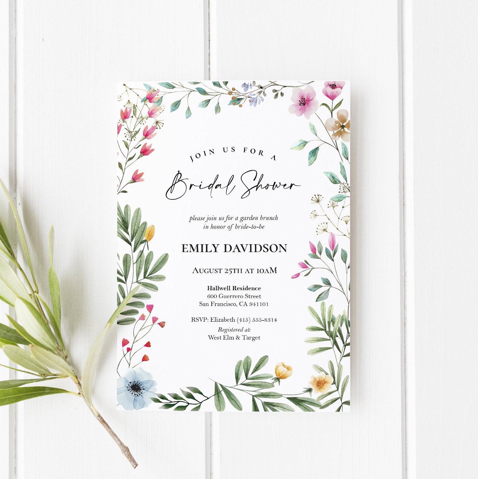Wildflower Bridal Shower Invitations Editable Digital Bridal Shower