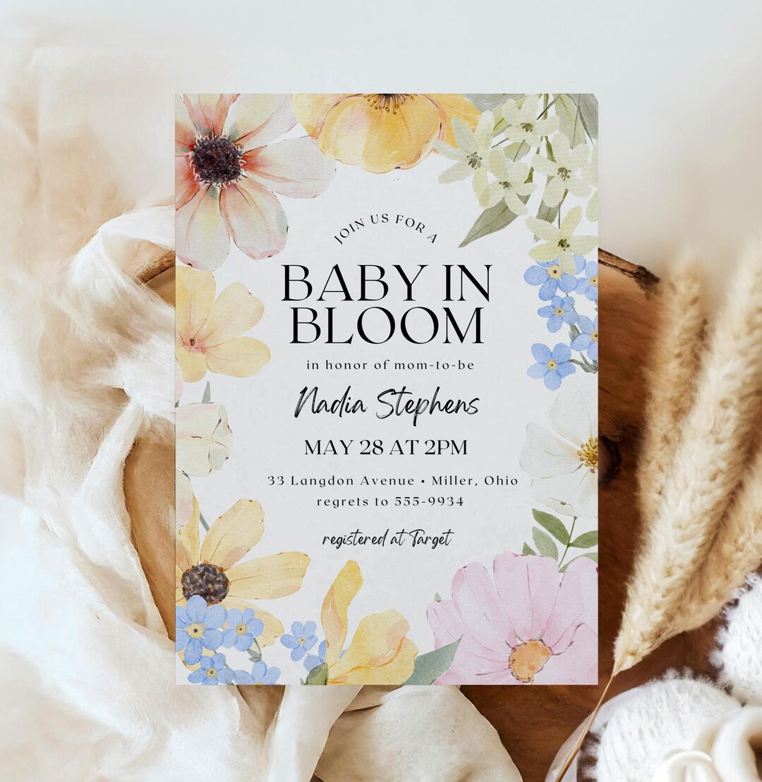 Baby in Bloom Shower Invitation: Floral Canva Template (5x7) - Etsy