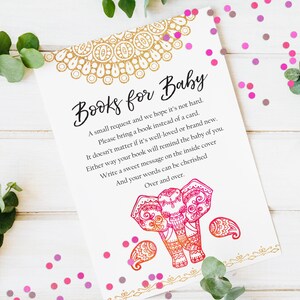 Kaart van het "Boek voor Baby" van de Olifant van India | Boek voor baby insteekkaart | Marokkaanse babyshower | Afdrukbare kaart | Direct PDF of JPG downloaden