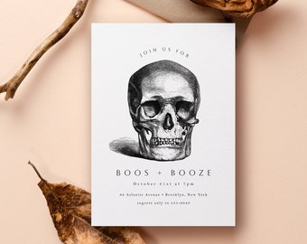 Skull Halloween Invitation | EditableTemplate | Vintage Skull | Halloween Party | Costume or Cocktails | Instant Download | 5x7 | Templett