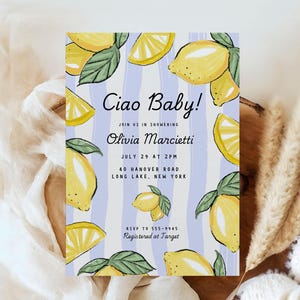 Ciao Baby Shower Invitation: Italian Lemon Theme (5x7 Canva Template)