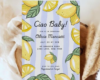 Ciao-babyshoweruitnodiging: Italiaans citroenthema (canvasjabloon van 5 x 7)