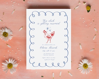 Chicken Bridal Shower invitation, editable template, this chick is getting married, farm, whimsical, funny, funky, 5x7, instant download