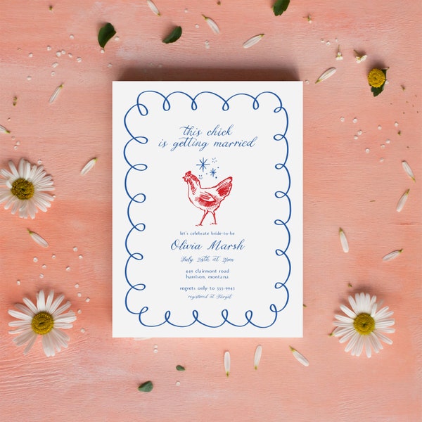 Chicken Bridal Shower invitation, editable template, this chick is getting married, farm, whimsical, funny, funky, 5x7, instant download