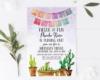 Mexican Fiesta Invitation | Custom Fiesta Event Invite | Editable Invitation | Watercolor Cactus | Fiesta Birthday | Instant Download