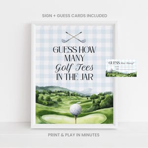 Golf Tee Guess Game, Sign + Guess Cards, Birthday, Retirement or Baby Shower, Instant Download